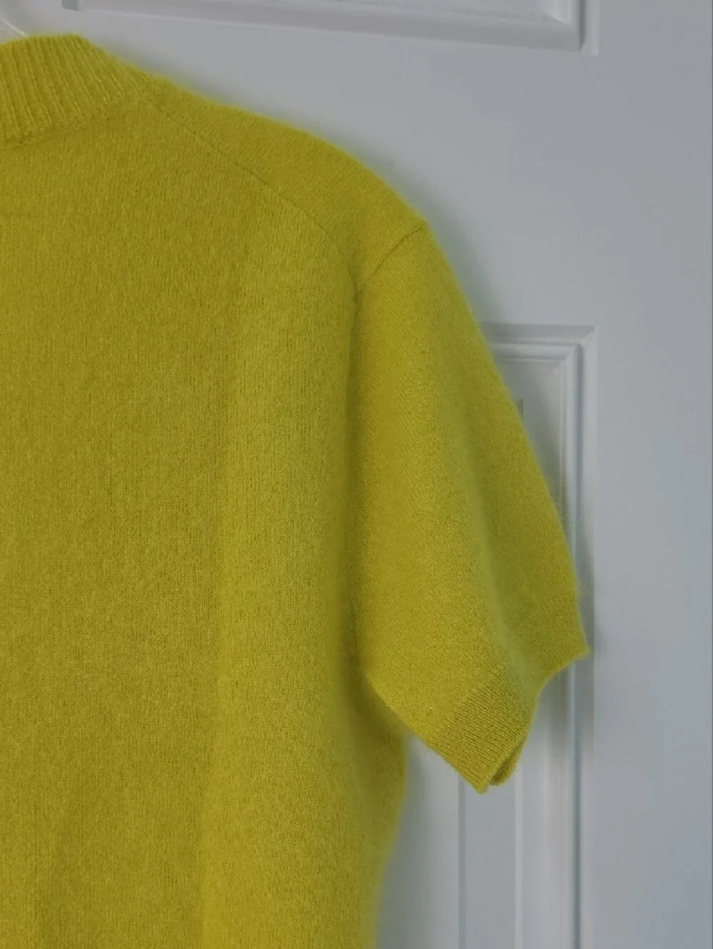 J. Crew Bright Yellow Cashmere Short-Sleeve V-Neck Button Cardigan.  Size XS